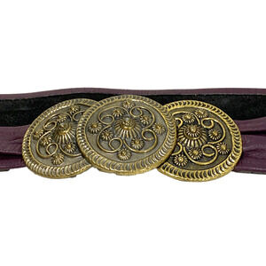 Vintage Duette Style Belt Buckle Antiqued Gold Medallions Purple Leather Strap